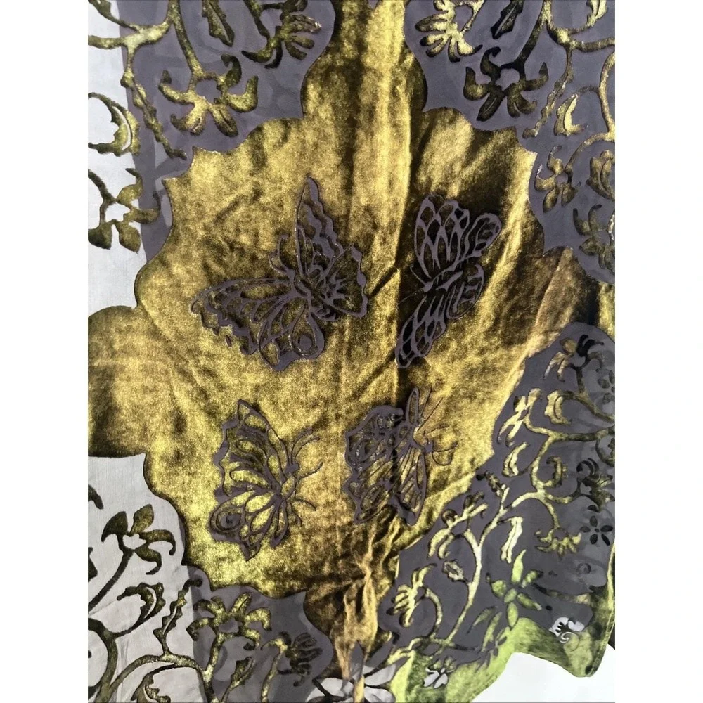 Kevin O'Brien‎ Studio Scarf Wrap Womens OS Green Burnout Silk Velvet Butterfly